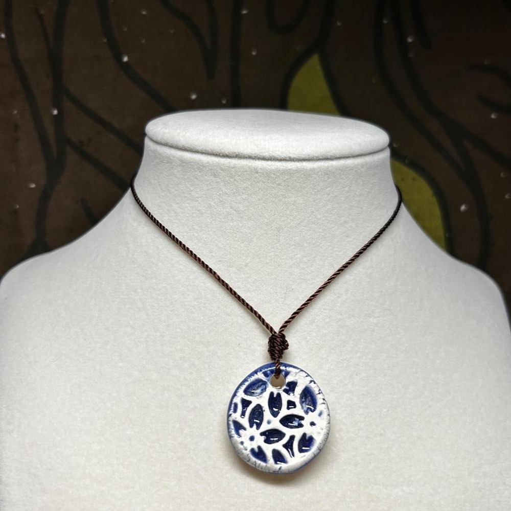 ceramic boho floral adjustable cord necklace whimsy cottagecore dainty minimal